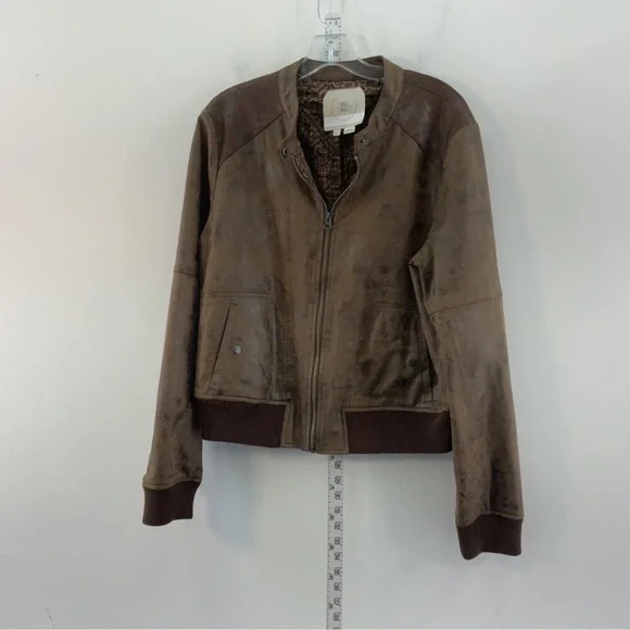 ANTHROPOLOGIE HEI HEI Brown Vegan Faux Leather Knit Cuff Bomber
